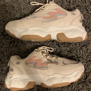 Pink & Tan Chunky Reflective Sneakers